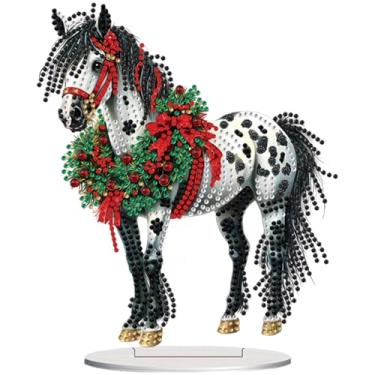 Imagem de Kits de pintura de arte de diamante de mesa para adultos, enfeite de mesa de arte de diamante de cavalo de Natal para adultos e crianças, diamantes em pé em forma especial para decoração de casa