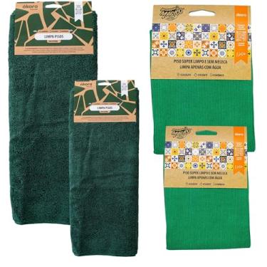 Imagem de Kit 4pcs Pano De Chão Limpa Pisos 40x60cm e 50x80cm Área Interna Limpeza Superior Limpa Só Com Água Ákora (Limpa Pisos Area Interna Verde Escuro)