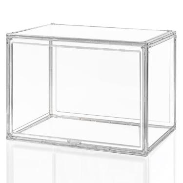 Imagem de CELSOL Grandes caixas de armazenamento de plástico empilháveis transparentes com tampa magnética, livros à prova de poeira e estojos de cosméticos, vitrine de figuras grandes colecionáveis, caixa de