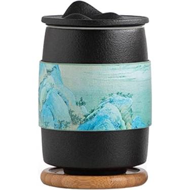 Imagem de WYUYIWH Canecas de café caneca de cerâmica copo de chá de escritório filtro de cerâmica copo de água com tampa caneca doméstica 296 ml para café leite xícara de café (cor: preto)