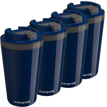 Imagem de Kit com 4 Copos Térmico Minas 400 ML com Tampa Parede Dupla Multiuso Squeeze Unitermi Café Chá (AZUL)