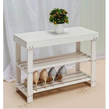 Imagem de Rack de armazenamento simples de madeira natural, suporte de várias camadas de substituição, sapateira multifuncional (branco)