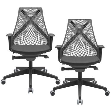 Imagem de Kit 02 Cadeiras de Escritório Presidente Giratória Ergonômica Kron P03 Crepe Preto - Lyam Decor