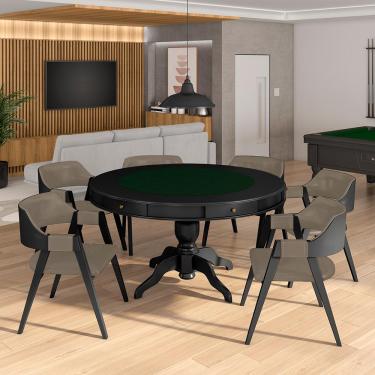 Imagem de Conjunto Mesa de Jogos Carteado Bellagio Tampo Reversível e 6 Cadeiras Madeira Poker Base Estrela PU Nude/Preto G42 - Gran Belo