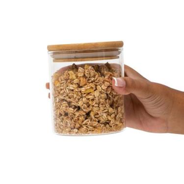 Imagem de Pote de vidro 400ml com tampa de bambu hermético redondo - Tüd - TUD, 