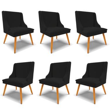 Imagem de Kit 6 Cadeiras Decorativas Sala de Jantar Pés Palito de Madeira Firenze Linho Preto/Natural G19 - Gran Belo