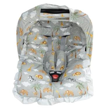 Imagem de Kit Completo para Bebê Conforto – Universal com Capa, Capota e Protetores de Cinto – Tecido 100% Algodão – Confortável e Macio (Safari Cinza)
