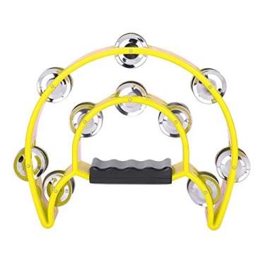 Imagem de Domary Double Row Jingles Handbell Tambourine Percussion Musical Instrument for Kids, Plástico + Metal Amarelo Pandeiro (Amarelo)