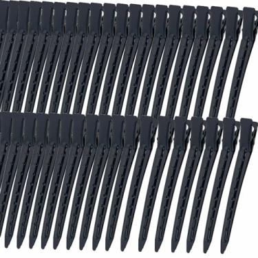 Imagem de 40 peças de clipes pretos com bico de pato de 8 cm, grampos de cabelo de jacaré de metal com furos para pentear, colorir, rolos de cabelo grossos, uso de salão, clipes de jacaré para mulheres para