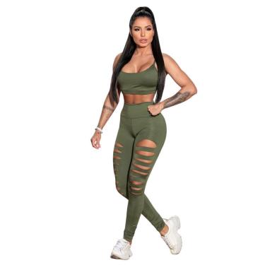 Imagem de Conjunto Fitness Feminino com Calça Legging Giletada e Top-Feminino