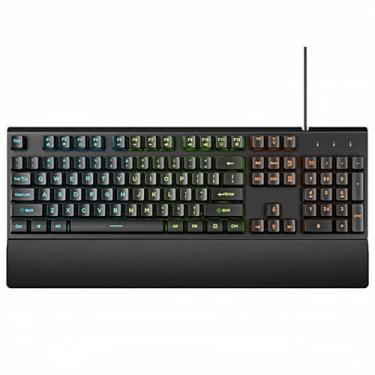 Imagem de Teclado para jogos de LED arco-íris com fio, teclado de computador com sensação mecânica de 104 teclas com descanso para as mãos para Windows, laptop, PC Gamers, dispositivo de escritório, viagens