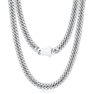 Imagem de Joymoly Corrente de elos cubanos de 5 mm/7 mm/9 mm para homens e meninos com fecho push-lock, corrente grossa de aço inoxidável banhado a ouro 18K para homens, corrente de colar legal masculina 18/20
