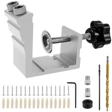 Imagem de VT Kit de gabarito de furo de bolso 78 peças de liga de alumínio Guia de perfuração de parafuso de bolso para carpintaria Kit de gabarito de cavilha de perfuração de furos angulares localizador de