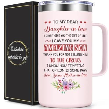 Imagem de Lifecapido Presentes de nora da sogra, caneca de café isolada de 590 ml, presentes de Natal para nora, quartzo rosa