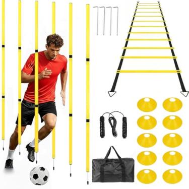 Imagem de MQMCPDS Bastões de agilidade ajustáveis para treinamento de futebol 6, 1 escada de velocidade, 10 cones de futebol para treinamento, 1 corda de pular + bolsa de armazenamento, equipamento auxiliar