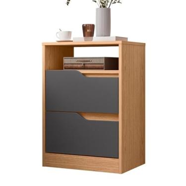Imagem de Mesa de Cabeceira com 2 Gavetas e Nicho para Quarto Design Moderno em MDP com Pintura UV(Freijó/Titanium)