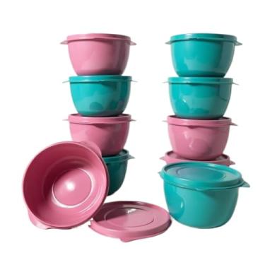 Imagem de Kit 10 Potes Redondo com Tampa | Marmita Fitness | Freezer e Micro-ondas | BPA Free (ROSA E BLUE)