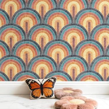 Imagem de Decotalk Papel de parede colorido de 17,5 x 354 polegadas Arco de papel de parede abstrato para banheiro quarto colorido arco-íris papel de parede autoadesivo arco-íris papel de contato descascar e