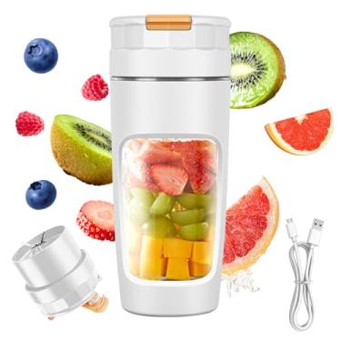 Imagem de Copo de Liquidificador Portátil 600ml,Caneca de Viagem de Grande Capacidade,Liquidificador Pessoal USB com Tecnologia de Lâminas Múltiplas e Motor de Alta Potência para Shakes,Smoothies&Sucos (Branco)