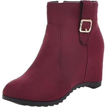 Imagem de Botas femininas quentes para uso ao ar livre, botas de inverno até o tornozelo, bico redondo, Vinho, 40 BR