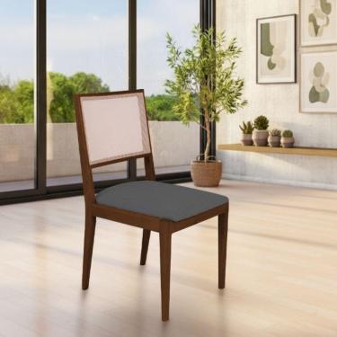 Imagem de Cadeira De Jantar Estofada Suellen Mel Linho Cinza Grafite