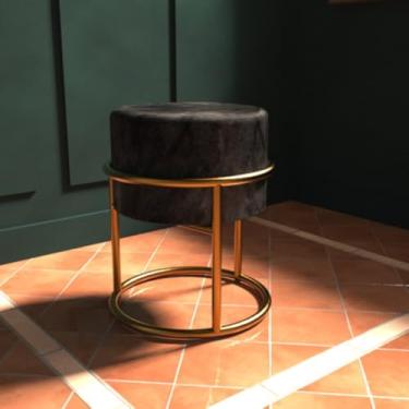 Imagem de Puff Redondo com Base de Ferro Dourada – Decoração Moderna e Sofisticada (Preto)