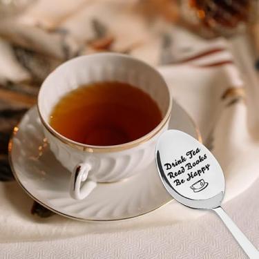 Imagem de Colheres de chá presentes para amantes de chás, presente de Natal para amantes de livros, bebidas, chá, ler livros, colher para leitor, melhor amigo, presente de aniversário para amigos, bebedores de