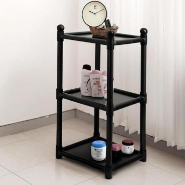 Imagem de 2X Estante 3 Prateleiras Modular Empilhável Plástico Preta