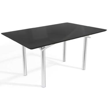 Imagem de Mesa P- Cozinha Elba Tampo Madeirado C- Vidro 160cm Cromada-preto - Kappesberg