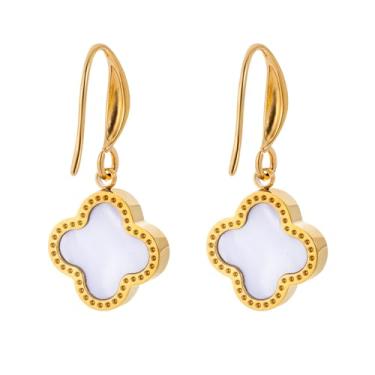 Imagem de Brincos pendentes de trevo de quatro folhas de aço inoxidável, leves, hipoalergênicos, para mulheres, joias modernas, F, Aço inoxidável, Sem pedra preciosa