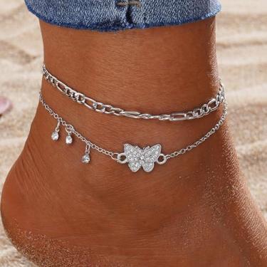 Imagem de Tornozeleira feminina com strass em camadas para o verão, praia, pé, joias para presentes, 210mm, Liga metálica, Sem Pedra Preciosa