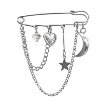 Imagem de Broche de segurança com correntes penduradas, pingentes decorativos punk gótico, broches, broche para suéter, vestido, saia, alfinetes, alfinetes, emo, Small, Metal, Sem Pedra Preciosa