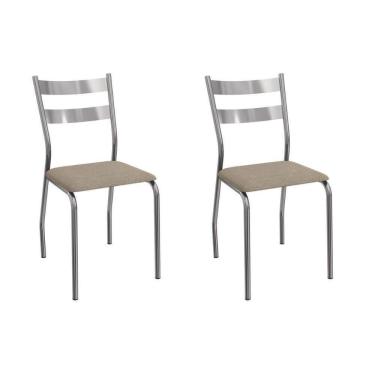 Imagem de Cadeira Sala De Jantar Bali 2c141cr Aço Kit 2 Un Cromado-linho Bege Fendi - Kappesberg