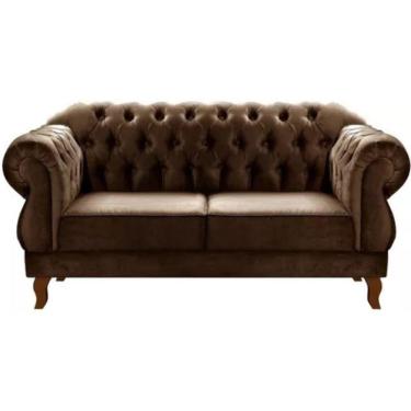 Imagem de Sofá Chesterfield 2 Lugares Duquesa Vintage Retrô Capitonê Veludo Marrom