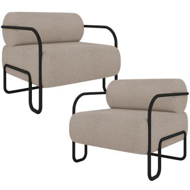 Imagem de Kit 02 Poltronas Decorativa Pés Industrial Moscou K01 Bouclê Bege - Lyam Decor