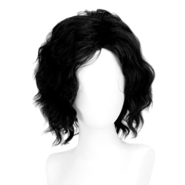 Imagem de Sabosi Peruca masculina preta encaracolada curta anime cosplay cosplay fantasia peruca de cabelo