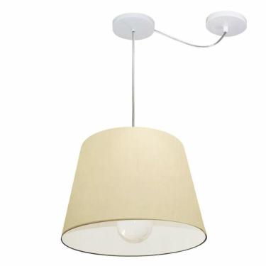 Imagem de Lustre Pendente Cone Com Desvio De Centro Vivare Md-4274 Cúpula Em Tecido 30x40cm - Bivolt Algodão-crú 127/220v