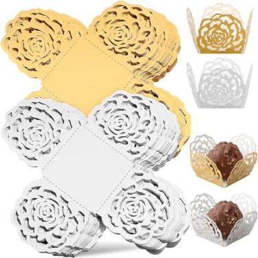 Imagem de ULTECHNOVO 100 peças de envoltório de trufas, forros, copos, papel de chocolate, copos de doces, papel de embalagem de chocolate para muffins, cupcake, aniversário, decoração de casamento (dourado e