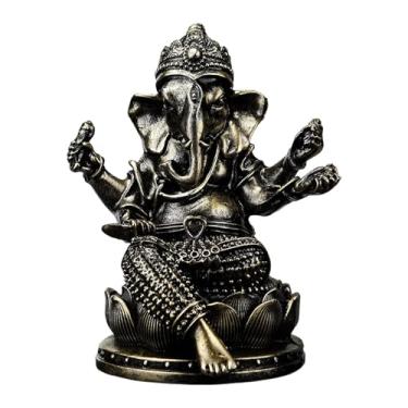 Imagem de Wswqop Estátua do Senhor Ganesha, escultura religiosa de Buda, decorativa, feita à mão, estatueta de Ganesha, ornamento para centro de mesa de TV ou, Bronze 8.5x7x10.5cm