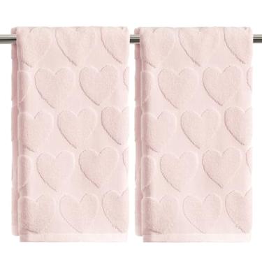 Imagem de Artoid Mode 2 peças de toalhas de mão rosa 3D Love Heart Jacquard Valentine para banheiro, 100% algodão macio absorvente toalha de decoração de banheiro, 14,7 x 29,5 polegadas