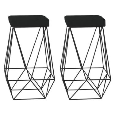 Imagem de Kit 2 Banquetas Kathy Base Preta Veludo Preto Gran Belo