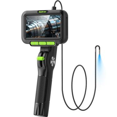 Imagem de Zealtron Boroscópio articulado bidirecional com luz, sonda articulada de 3,9 mm, câmera de endoscópio industrial com tubo de autorreinicialização de 1 m, câmera de inspeção de tela IPS de 5 polegadas
