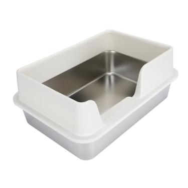 Imagem de lyrlody Caixa de Areia Fechada, Caixa de Areia Coberta de Aço Inoxidável Com Tampa, Design de Entrada Lateral, Animais de Estimação Pequenos a Médios para Gatos, Coelho, Cobaia (Branco Pequeno)