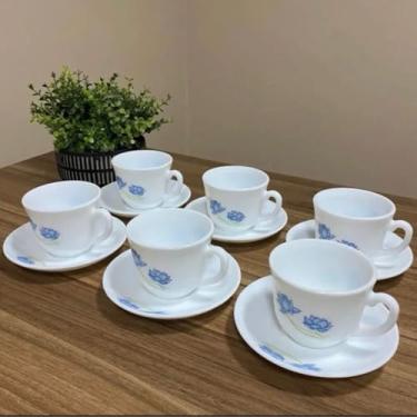 Imagem de Conjunto Decorativo de 6 PeçAs de XíCaras e Pires de Porcelana, XíCaras de Café de 220 Ml, Produtos Requintados Completos com Pires(Flor Azul)
