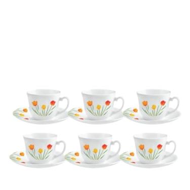 Imagem de Conjunto Decorativo de 6 PeçAs de XíCaras e Pires de Porcelana, XíCaras de Café de 220 Ml, Produtos Requintados Completos com Pires(Flor Laranja)
