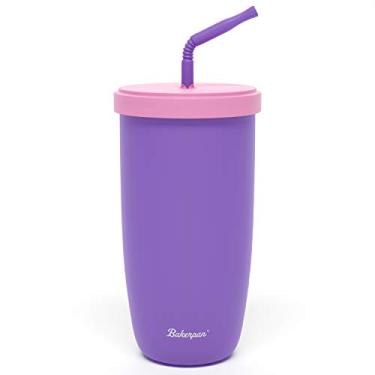 Imagem de Bakerpan Copo de canudo de silicone para crianças e crianças, copos de silicone de 340 g com canudo (Roxo)