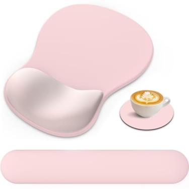 Imagem de Mouse pad com descanso de pulso, tecido de lycra premium 3 em 1, suporte ergonômico de pulso com espuma viscoelástica para teclado, laptop e desktop, mouse para alívio da dor com base de poliuretano