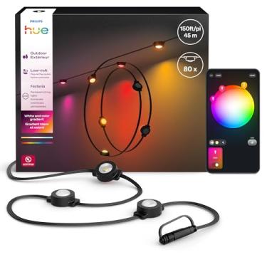 Imagem de Philips Hue Cordão de luzes Festavia permanentes para ambientes externos, 45 m, 80 luzes, 55 lúmens por luz, regulável, à prova de intempéries, resistente à água, fácil de instalar, ambiente branco e