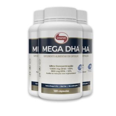 Imagem de Kit 3 Mega DHA Vitafor 1500mg 120 Cápsulas, sem sabor