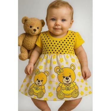 Imagem de Vestido Bebe Menina Infantil Estampado Ursinho Tam RN a 03 Meses - Sup
